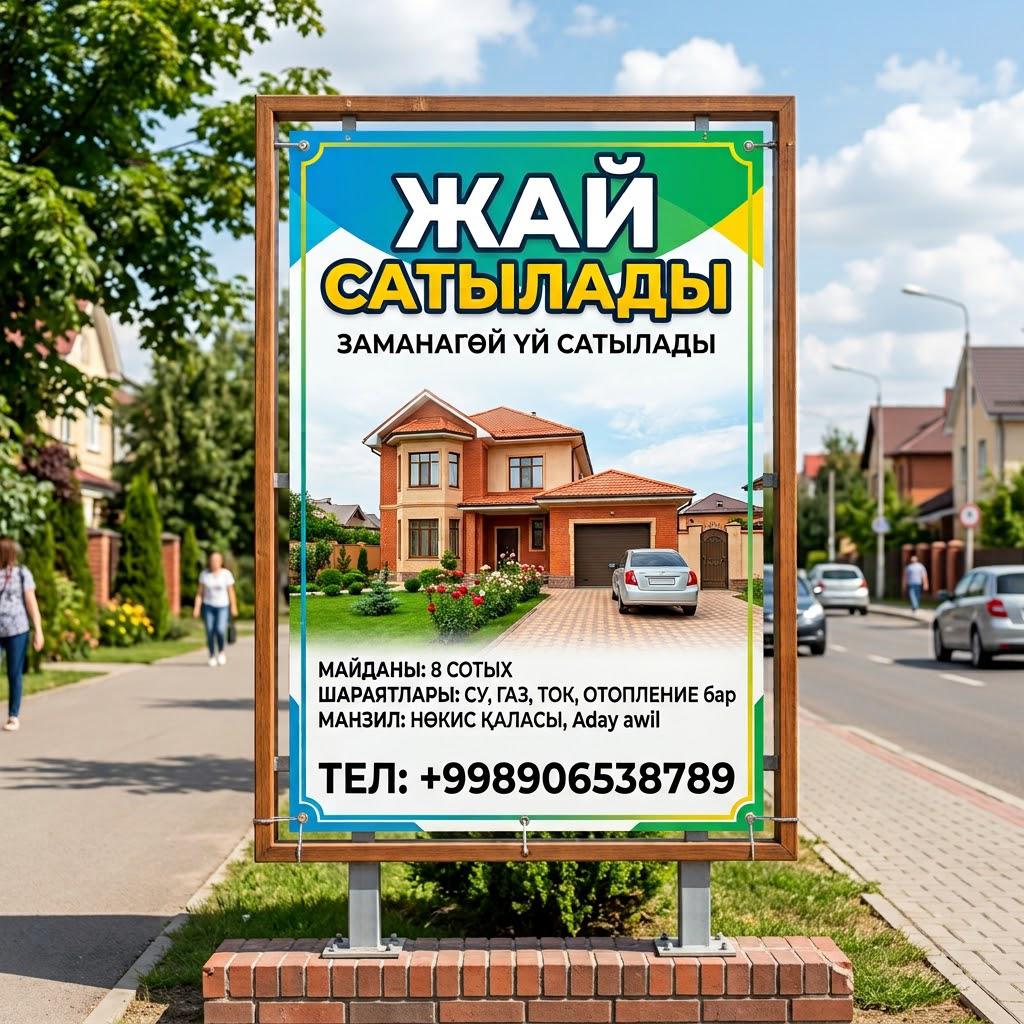 Нөкис қаласы,Адай ауыл - 9 соток - 4 бөлме - Жер жай